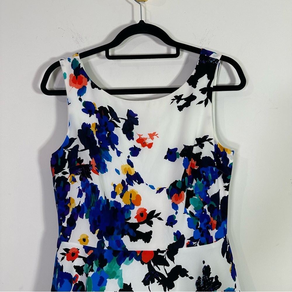 Betsey Johnson White Floral Midi Dress with Blue, Black & Multicolor Print - Picture 2 of 9